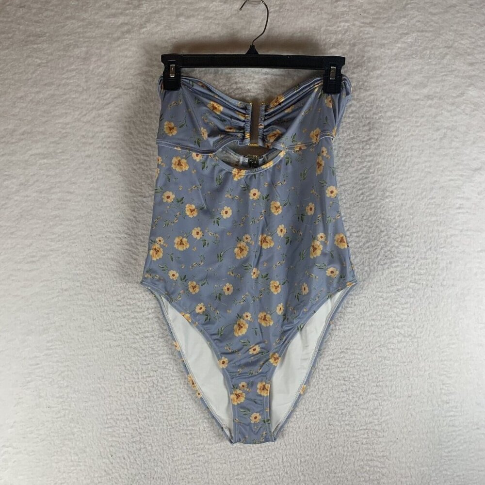 Aqua & Kristopher Brock One-Piece Swimsuit Women Small Blue Floral Cut-Out S9799